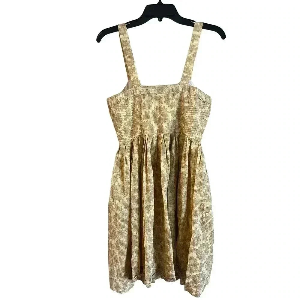 Maeve Anthropologie Yellow Seersucker Cotton Button-Front Dragonfly Dress Sz 4 - Picture 2 of 5